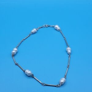 Modern Elegant  Sterling Silver and White Pearl Anklet